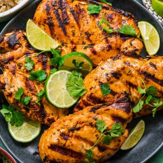 Grilled Chicken breasts on serving plate 4x3