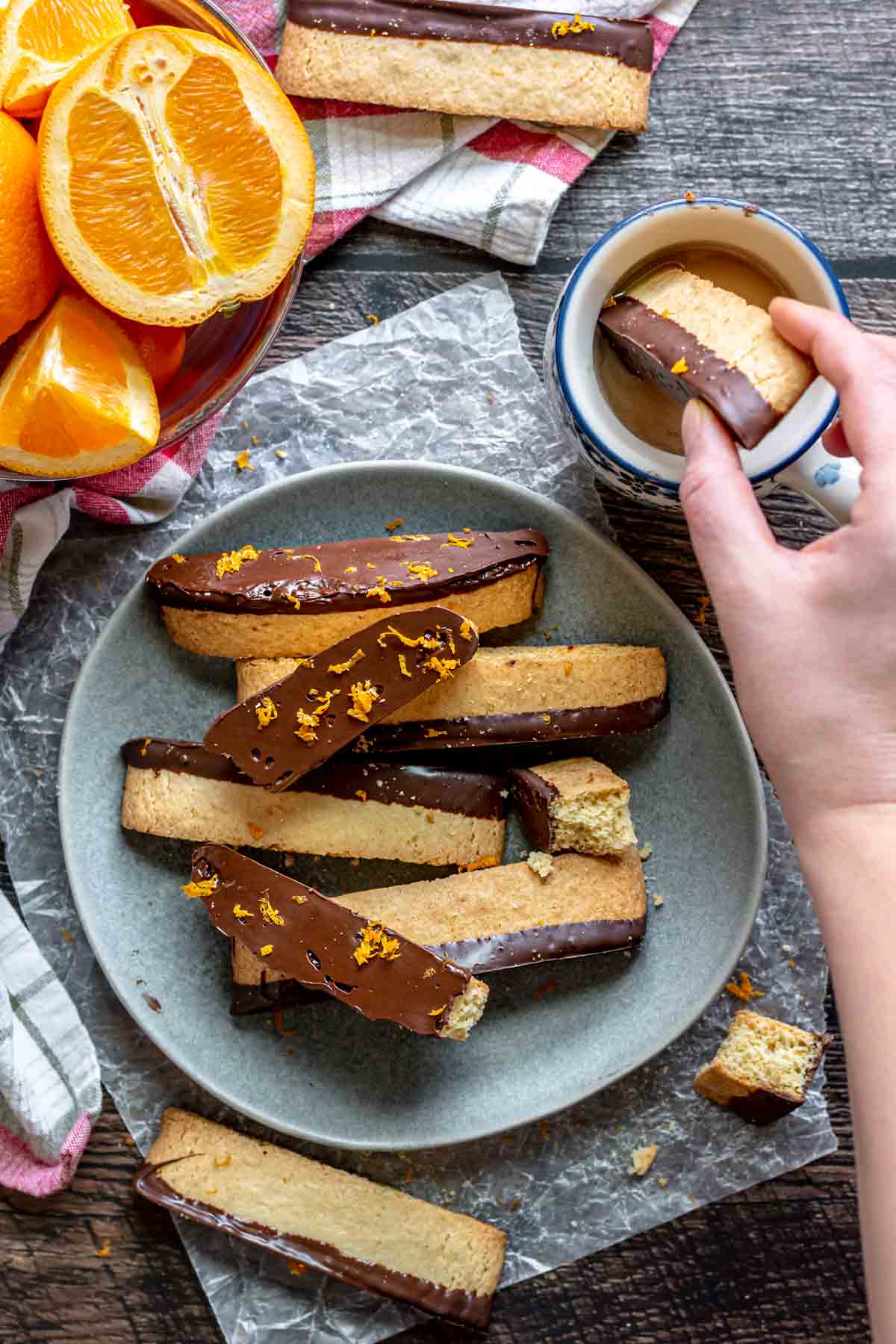 Dark Chocolate Orange Biscotti in serving bowl