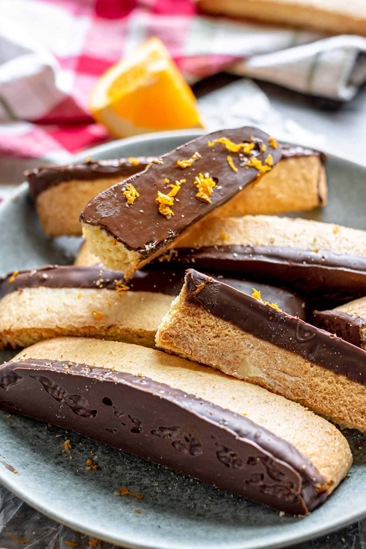 Dark Chocolate Orange Biscotti in serving bowl