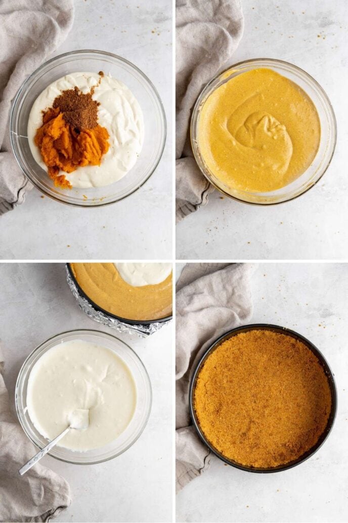 Double layer pumpkin cheesecake collage