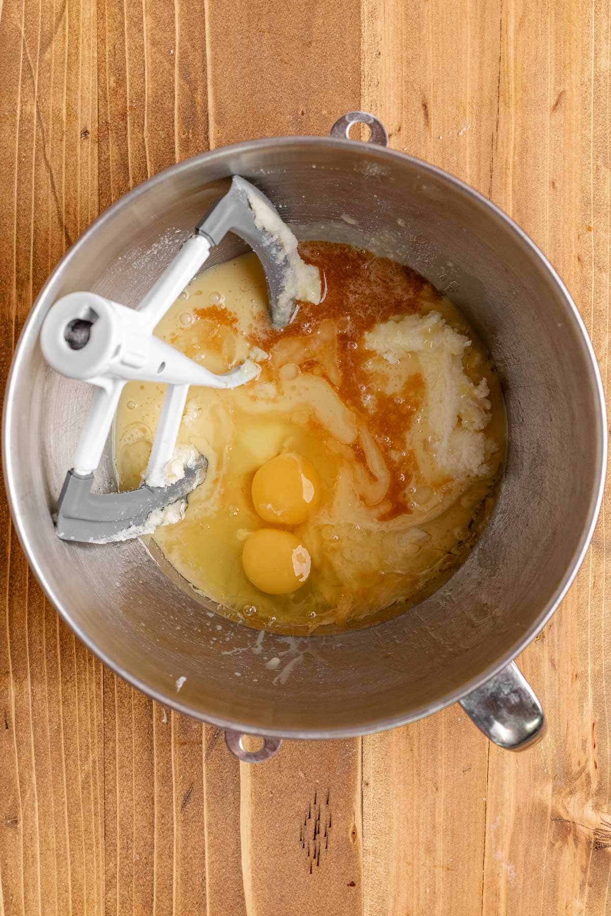 Eggnog Muffins ingredients in mixing bowl