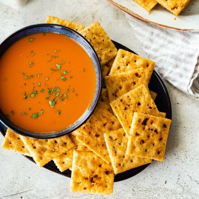 Firecracker Ranch Saltines on serving platter with soup 1x1