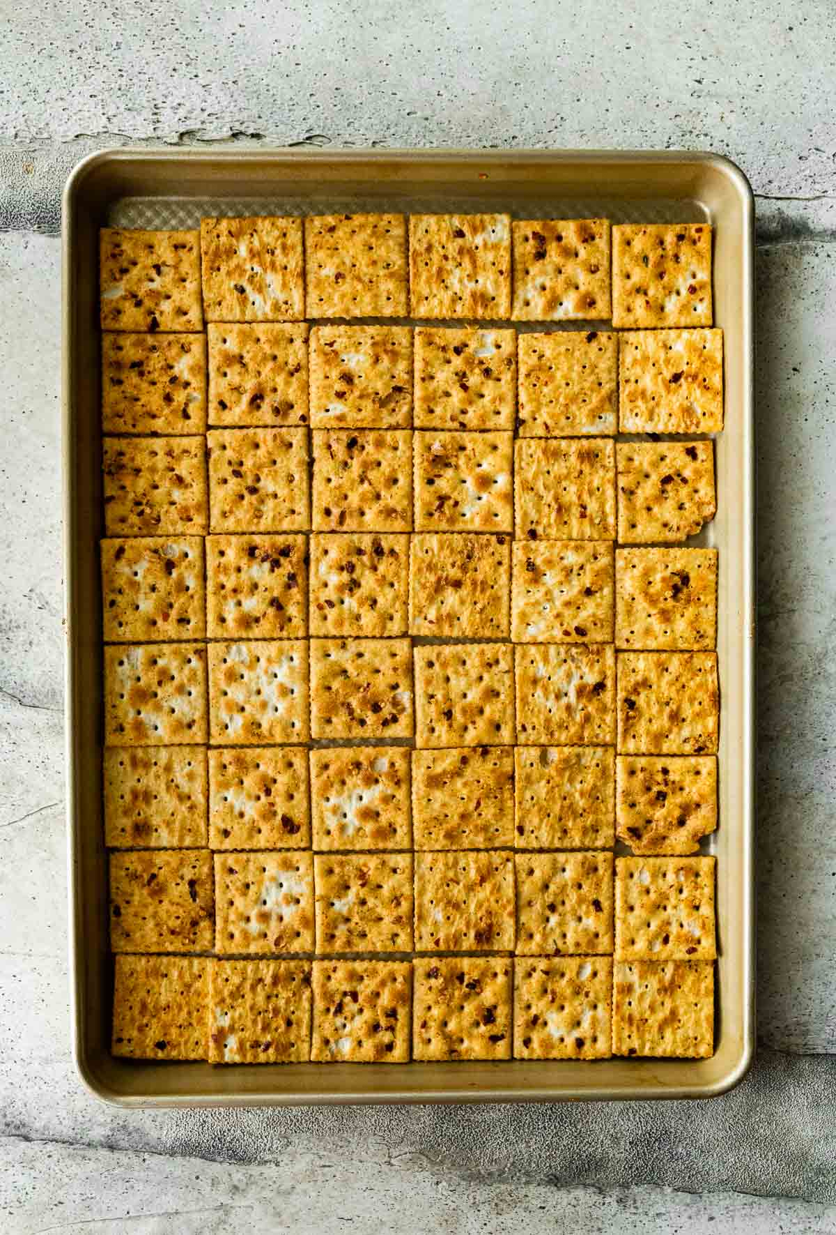 Firecracker Ranch Saltines on baking pan