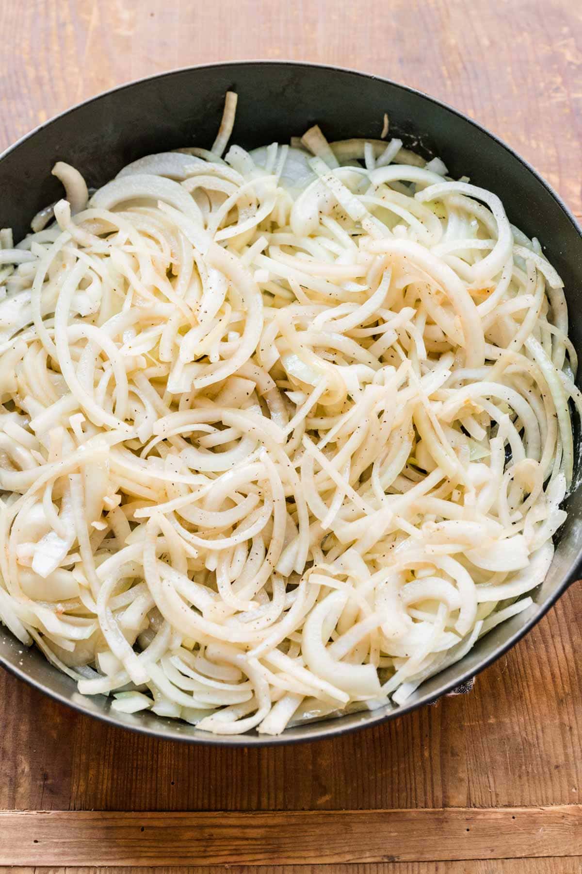 French Onion Soup Dip onions in cooking pot