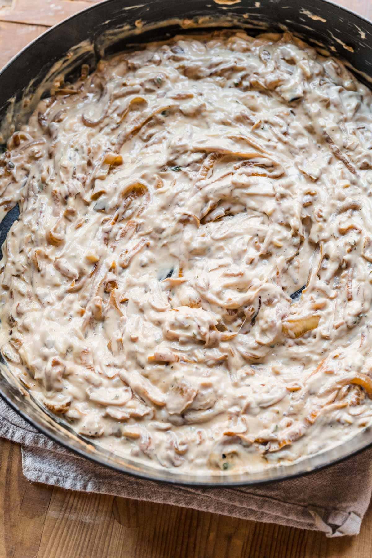 French Onion Soup Dip in cooking pan