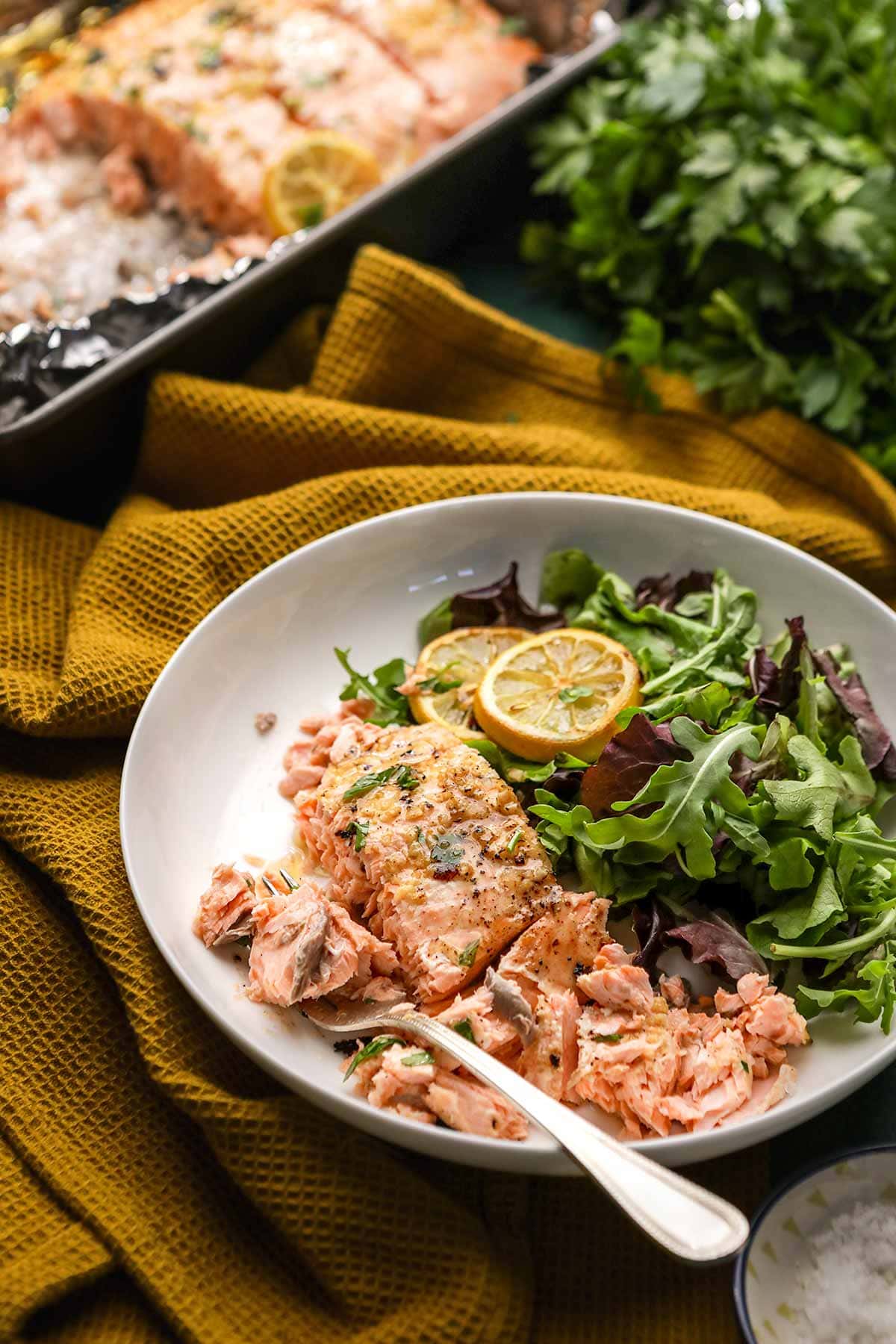 Garlic Butter Salmon on serving plate