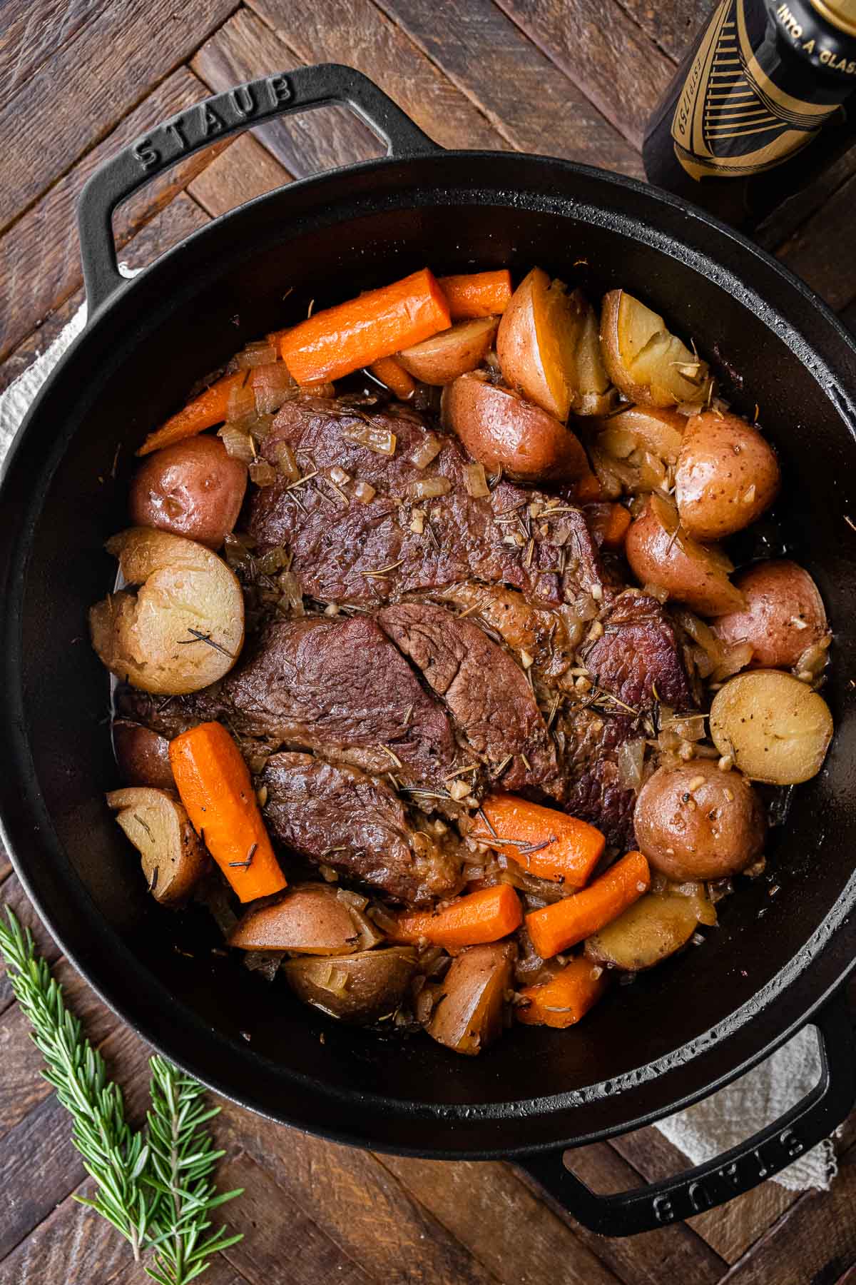 Guinness Pot Roast ingredients in cooking pot