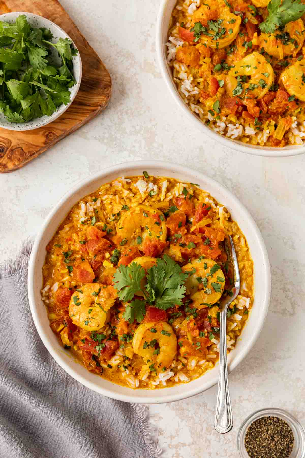 Indian Coconut Shrimp Curry in serving bowl