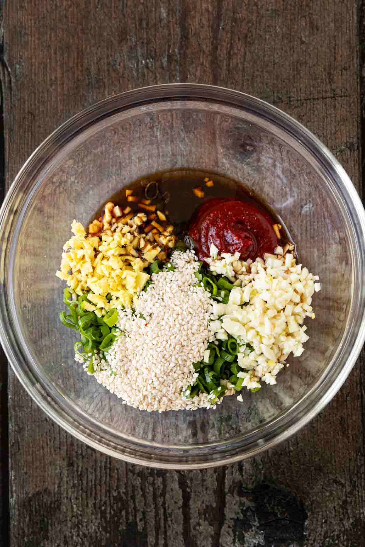 Korean Beef Bulgogi Burger ingredients in mixing bowl