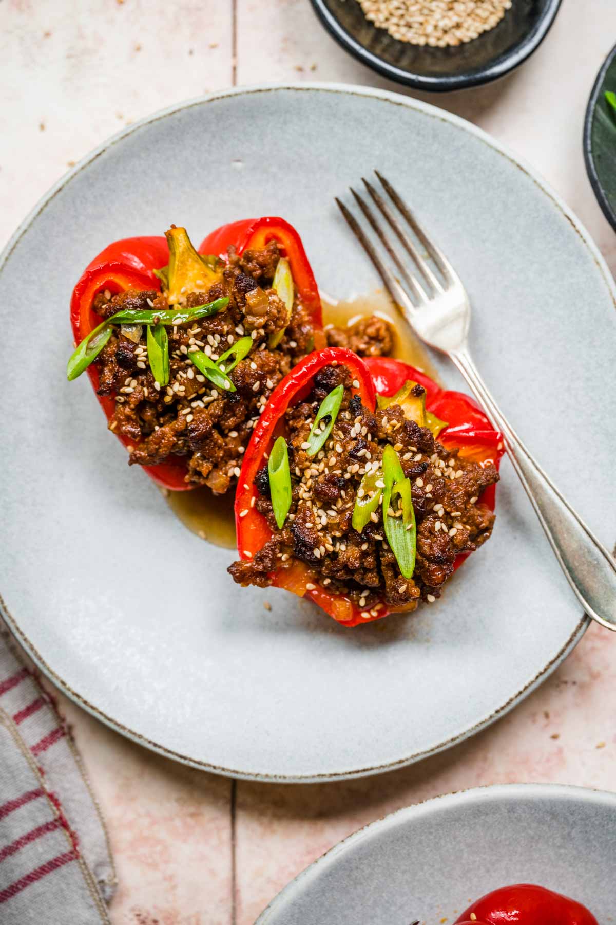 Korean Beef Stuffed Peppers on serving plate