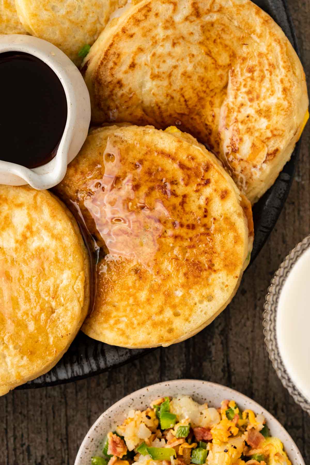 Loaded Breakfast Pancakes on serving platter
