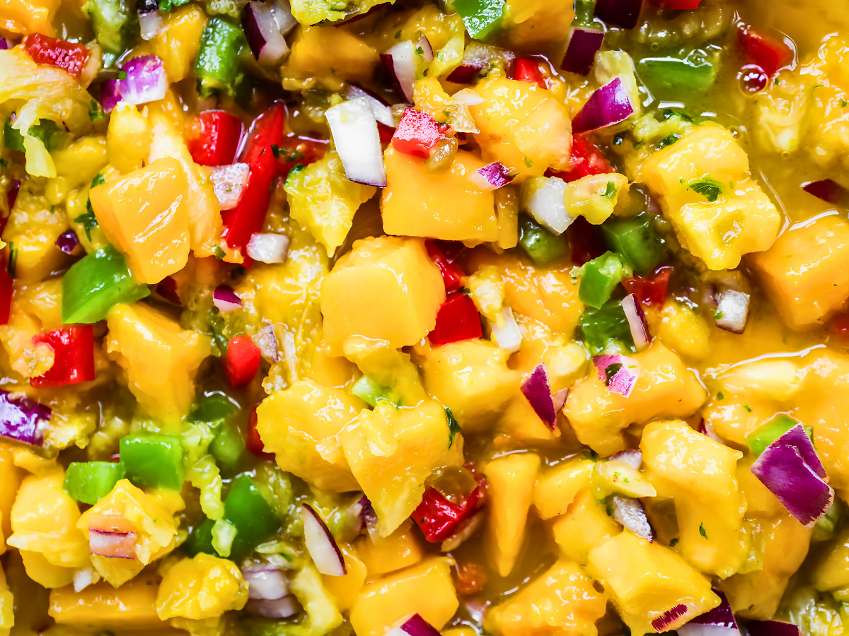 Close up of homemade fruit salsa