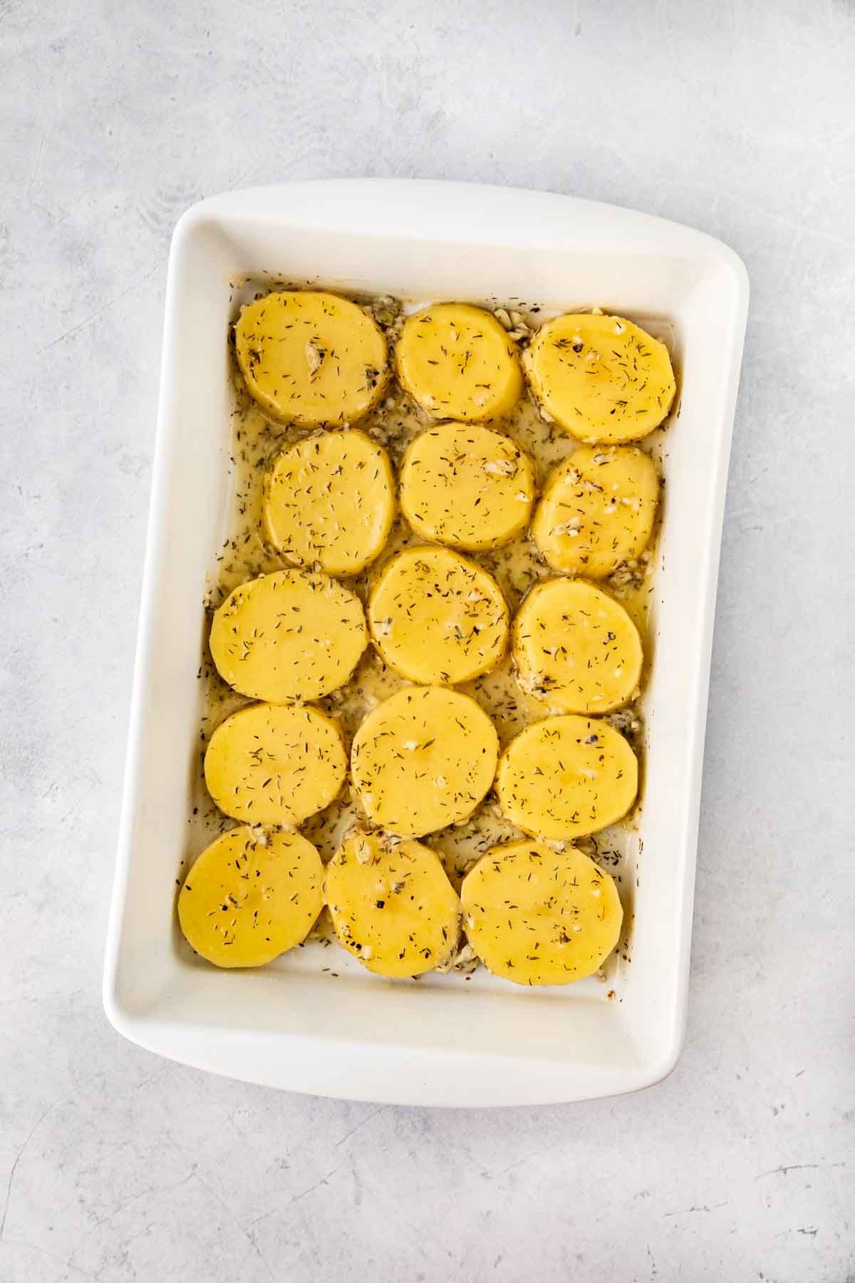 Melting Potatoes in baking pan before baking