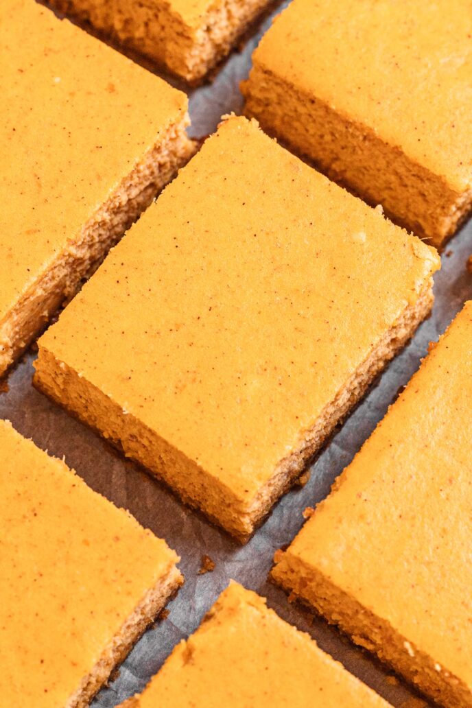 Pumpkin Cheesecake Bars sliced