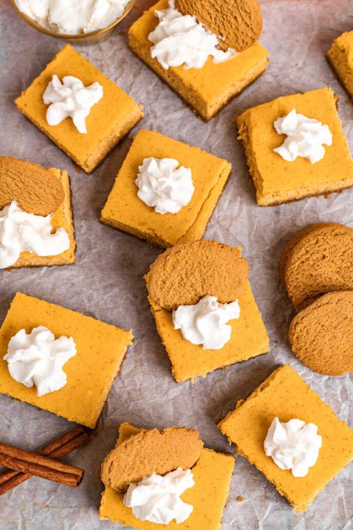 Pumpkin Cheesecake Bars sliced