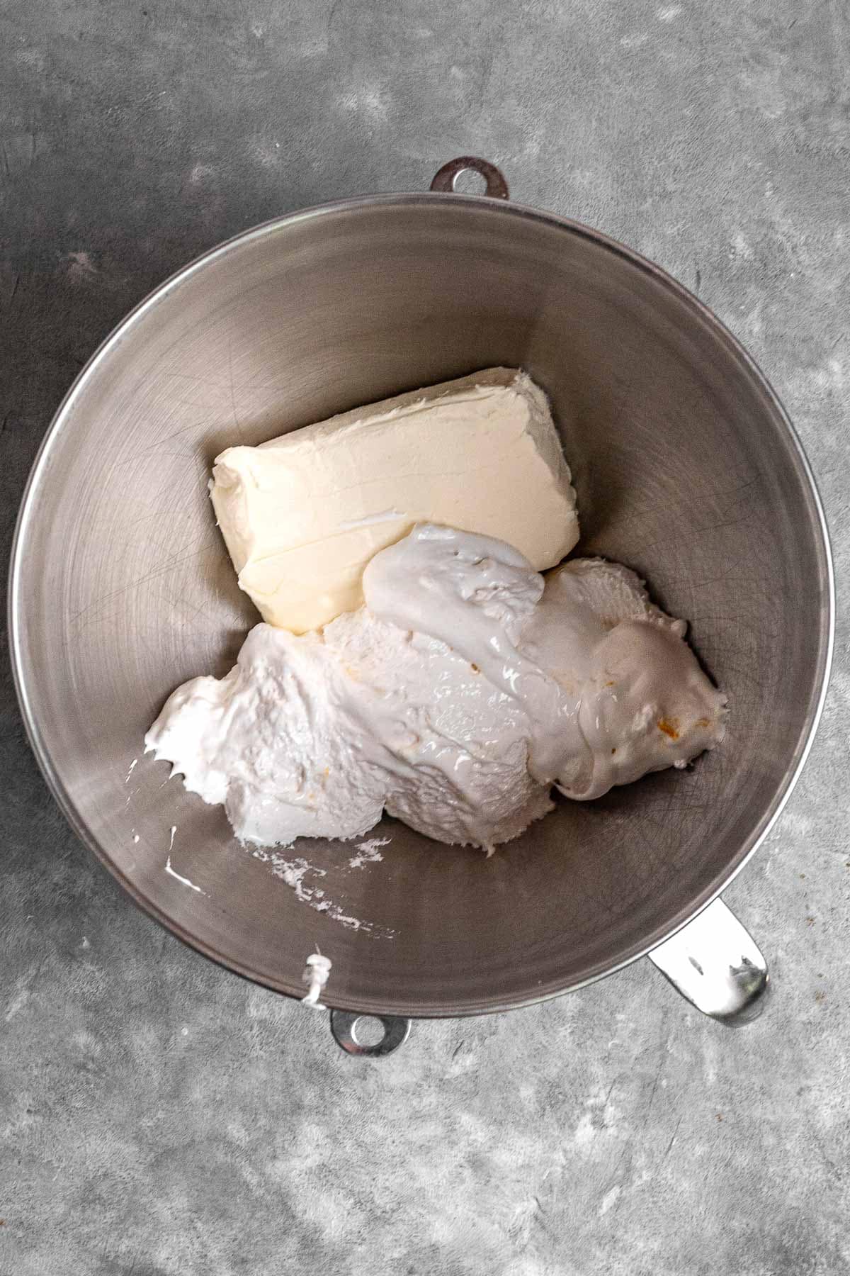 Pumpkin Fluff Dip ingredients in mixing bowl