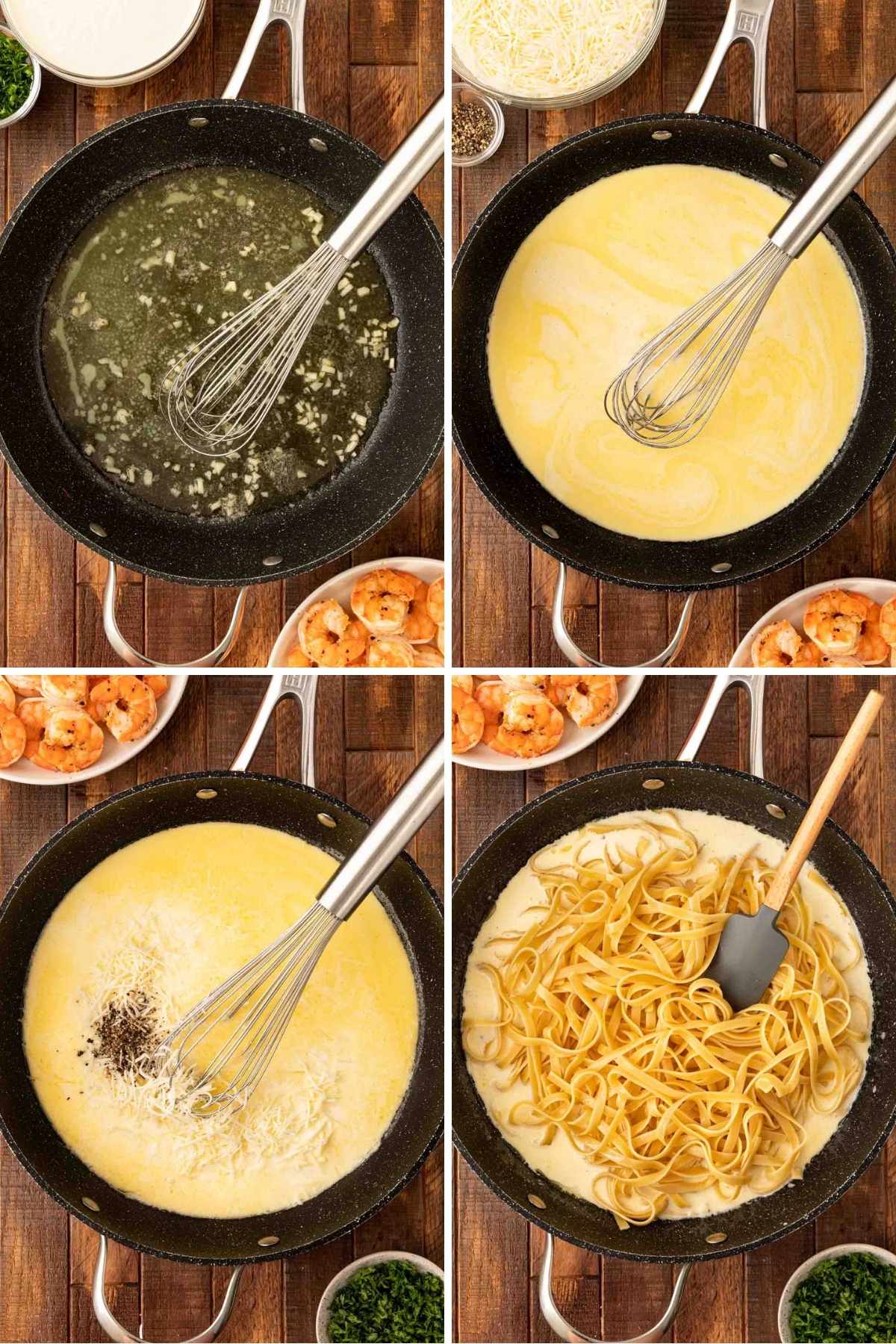 Classic Shrimp Alfredo collage