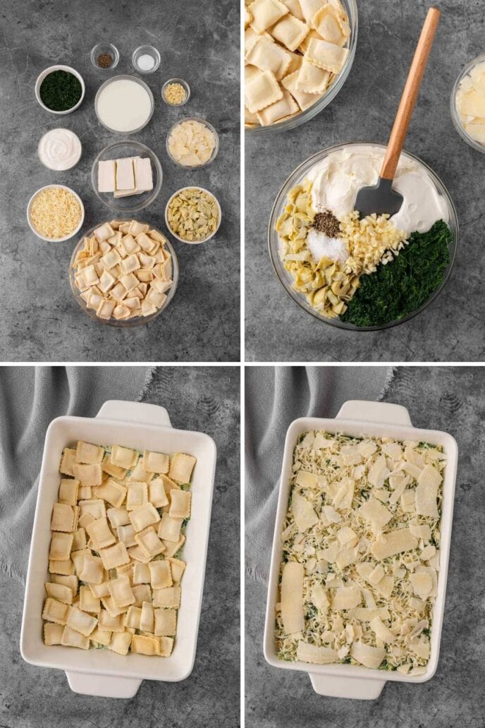 Spinach Artichoke Ravioli Bake collage