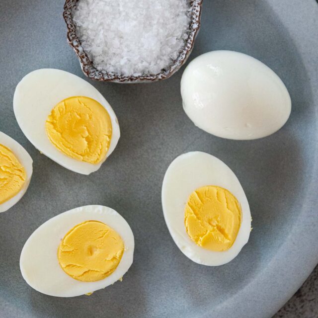 Air Fryer Hard Boiled Eggs on serving platter 1x1