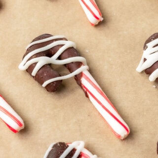 Chocolate Dipped Candy Canes on cookie sheet 1x1