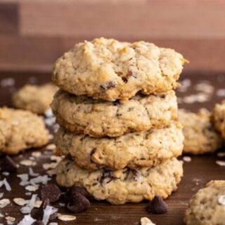 A stack of cookies on a brown platter