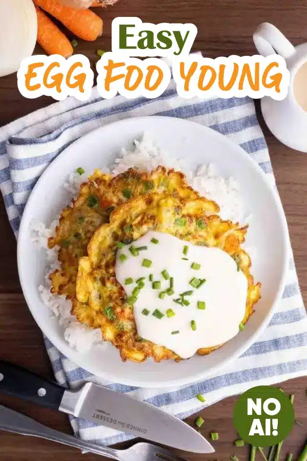 Pin pic for egg pancakes on a bed of rice