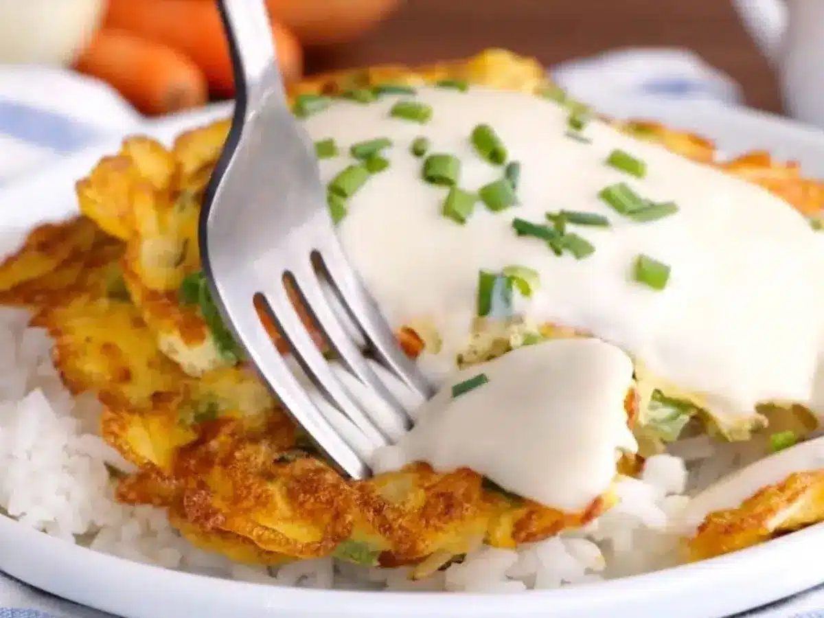 fork taking bite of egg dish