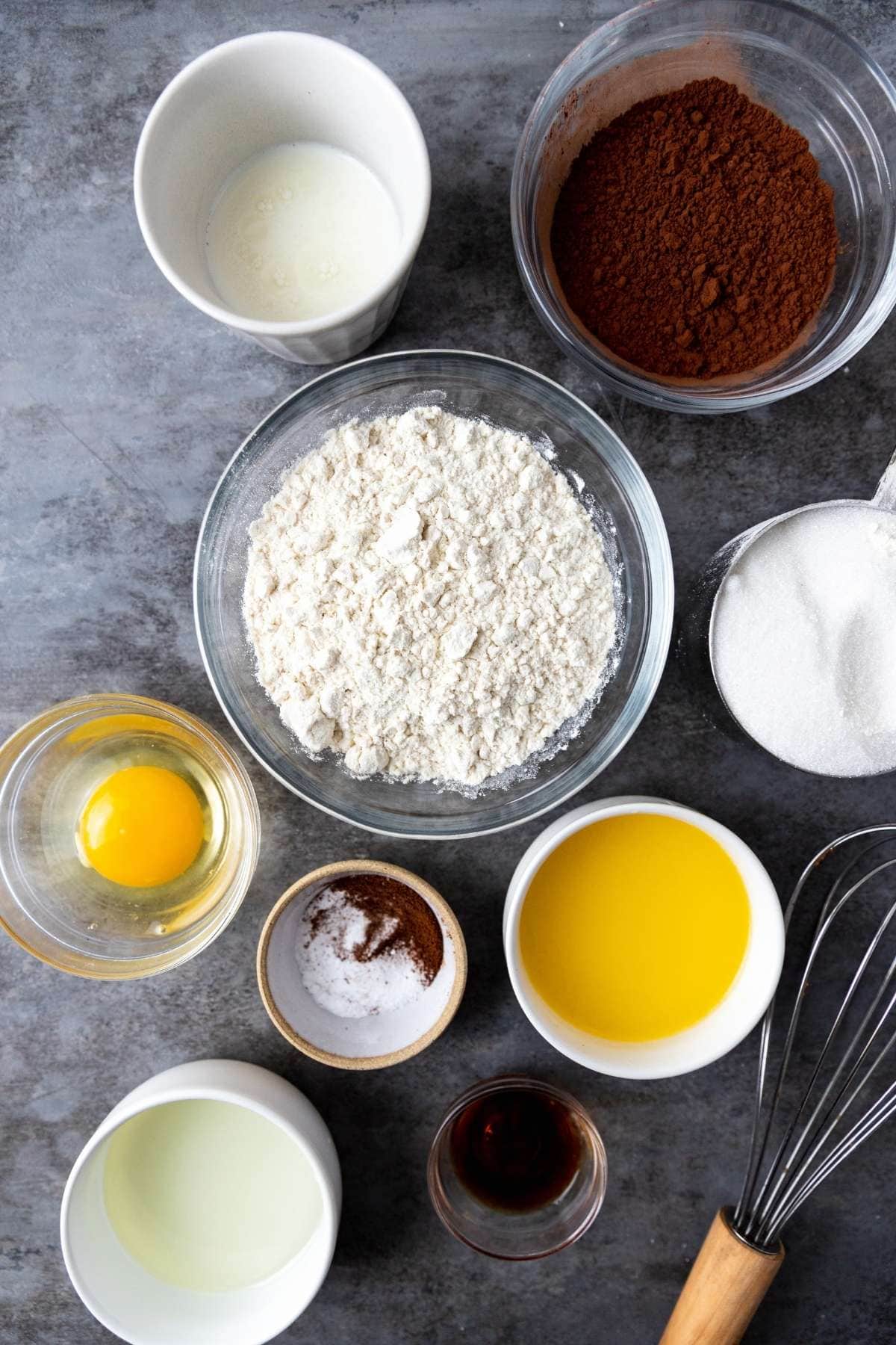 Halloween Dirt Cupcakes ingredients laid out in prep bowls