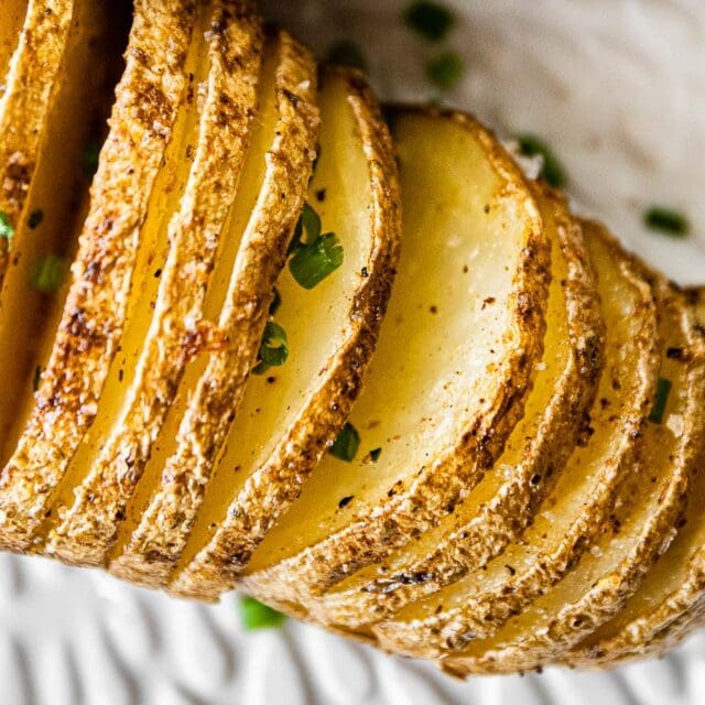 Hasselback Potatoes on serving platter 4x3