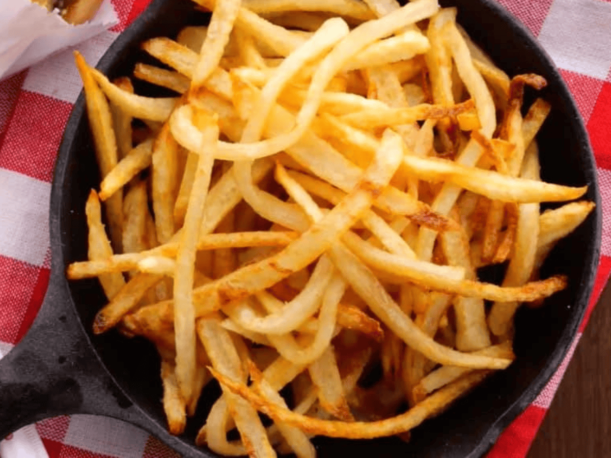 crispy fries in a cast iron 