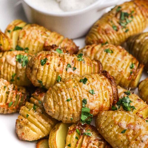 Mini Hasselback Potatoes on serving platter 1x1