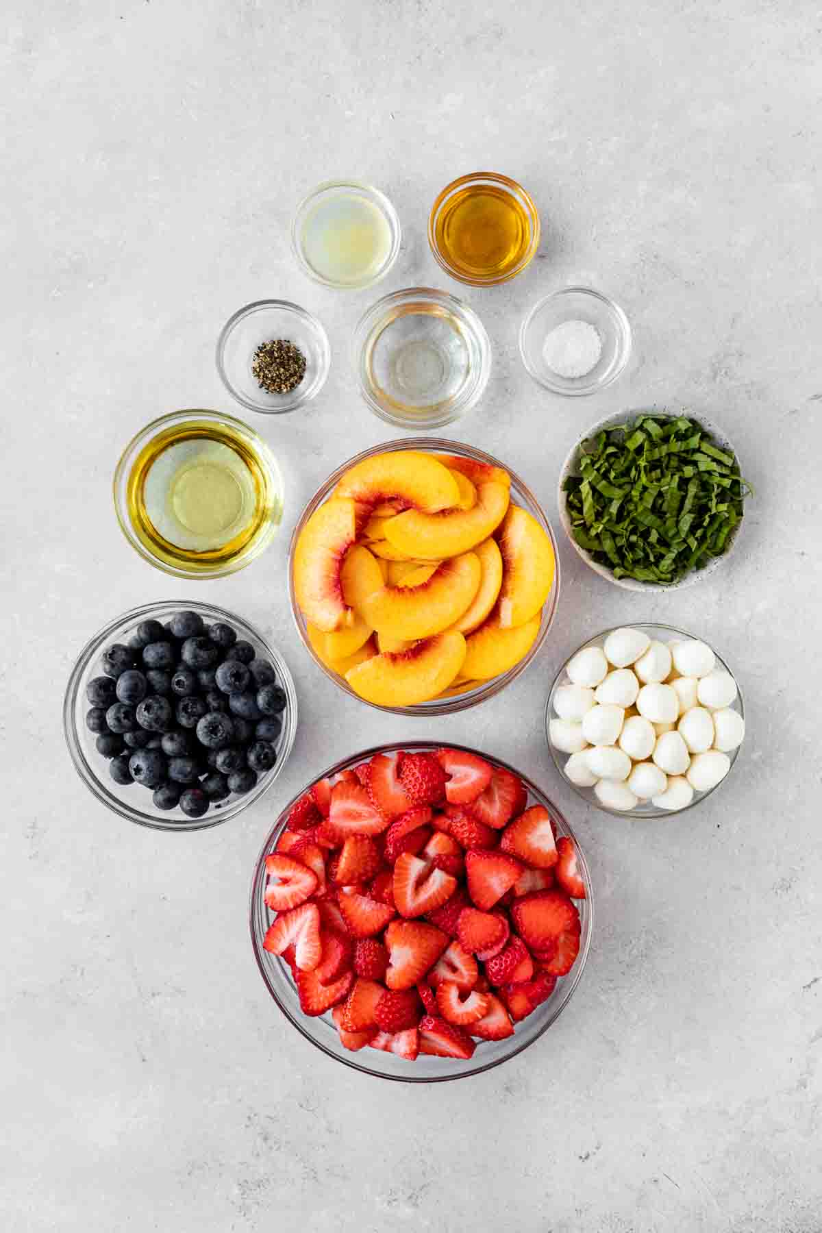 Peach Berry Caprese Salad ingredients