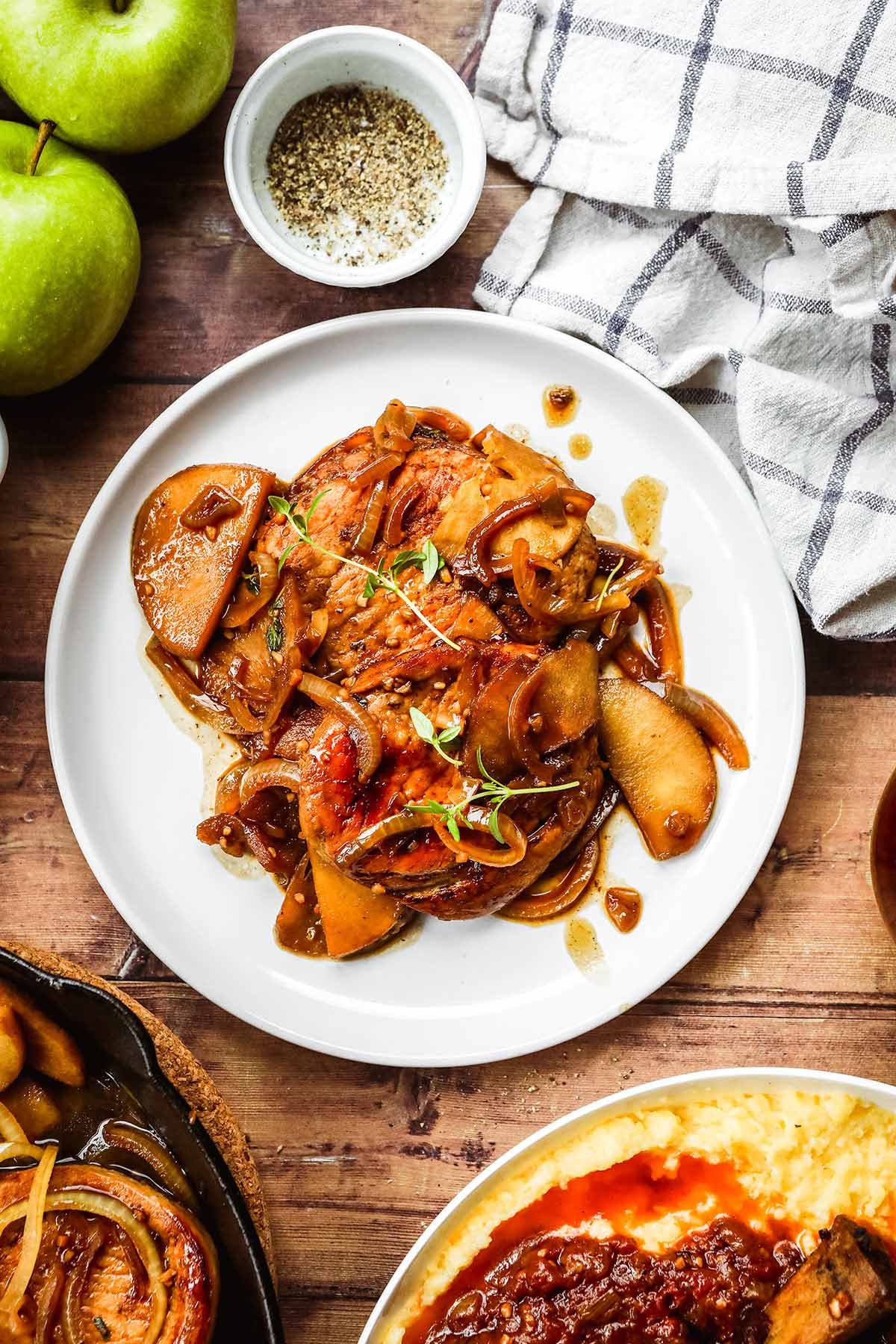 Pork Chops with Apples and Onions cooked on plate