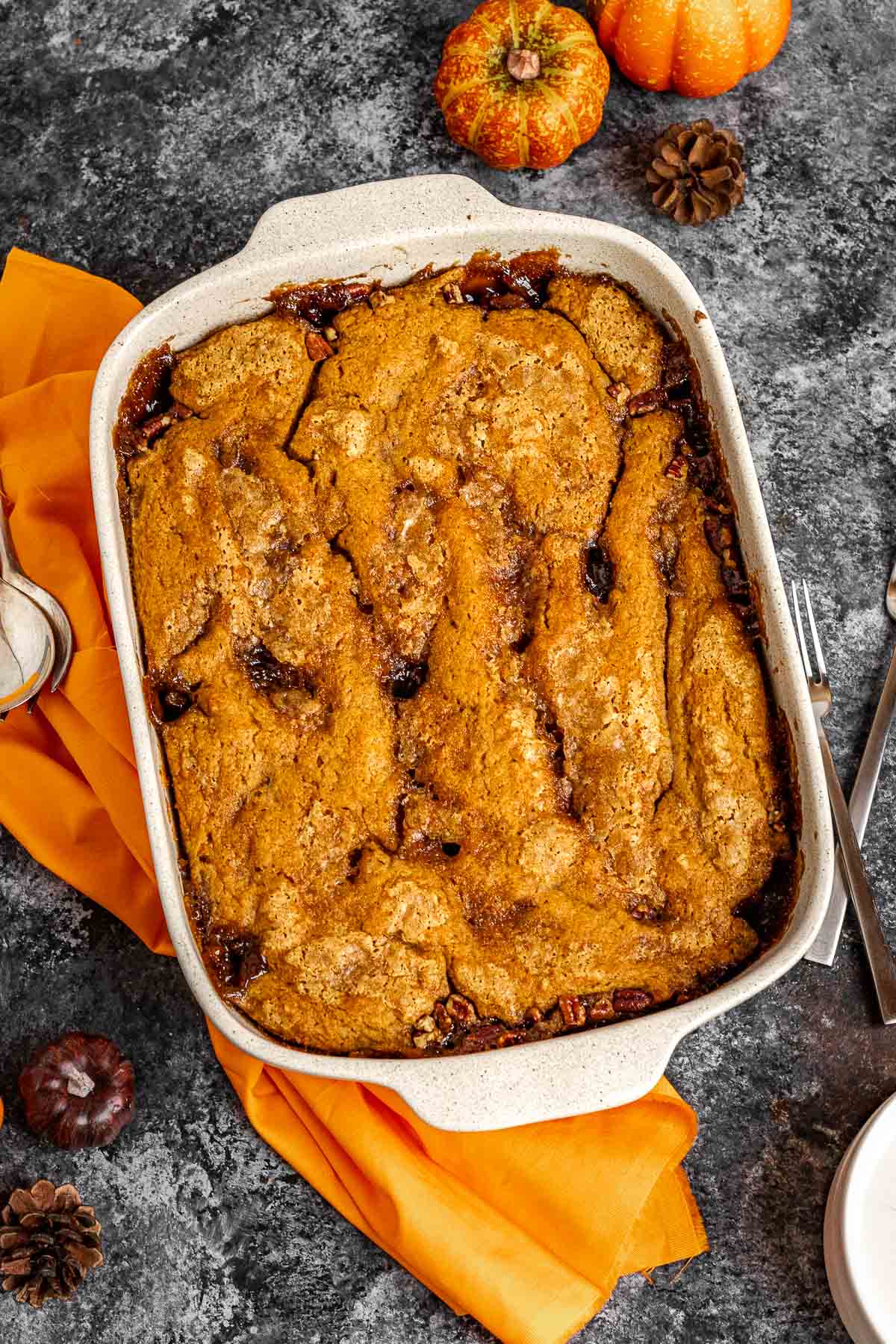 Pumpkin Cobbler baked in dish