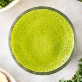 Overhead view of blended breakfast smoothie.
