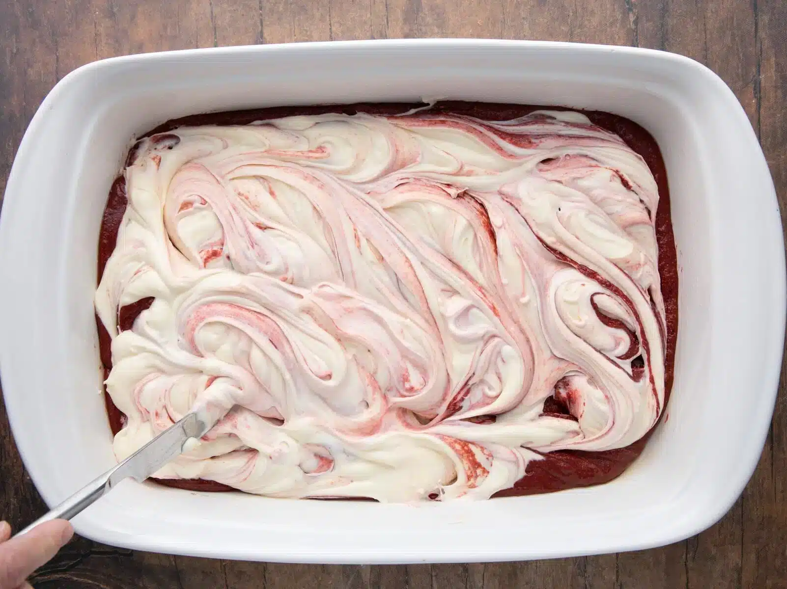 swirling layers together in brownie recipe