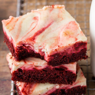 Red Velvet Brownies stack closeup