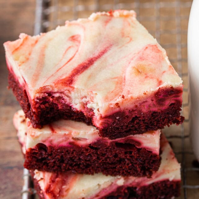 Red Velvet Brownies stack closeup