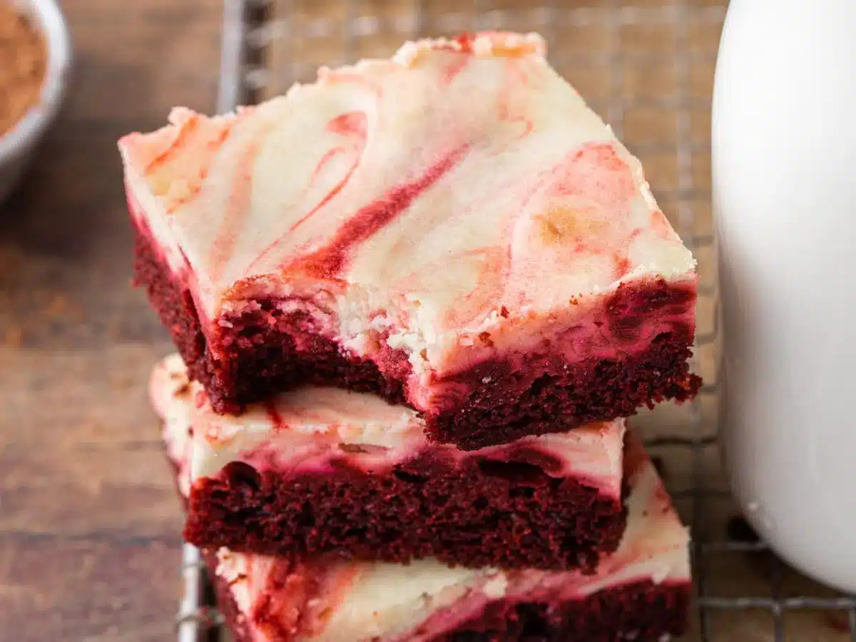 stack of brownies with a bite taken out