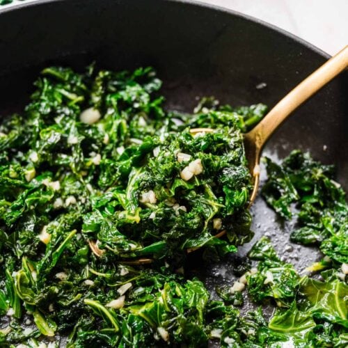 Sautéed Garlic Kale in cooking pan 1x1