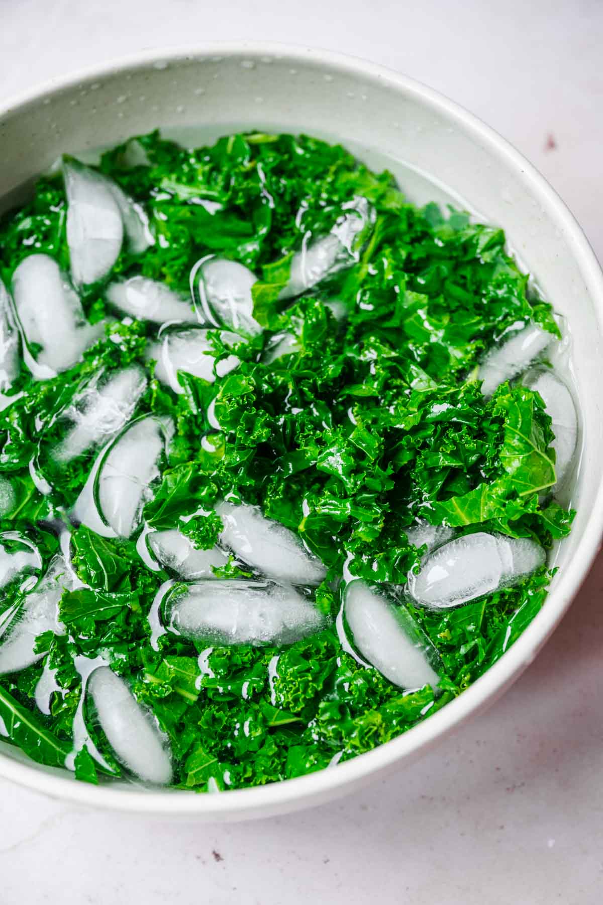 Sautéed Garlic Kale in ice water bath