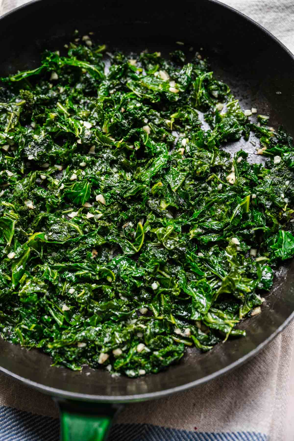 Sautéed Garlic Kale in cooking pan