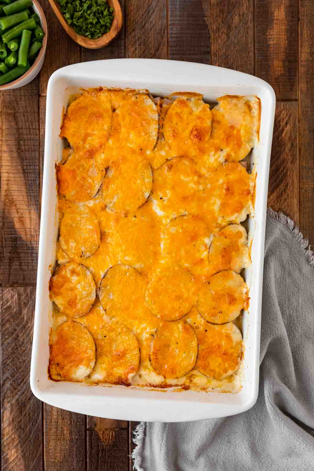 Scalloped Potatoes and Ham in baking dish