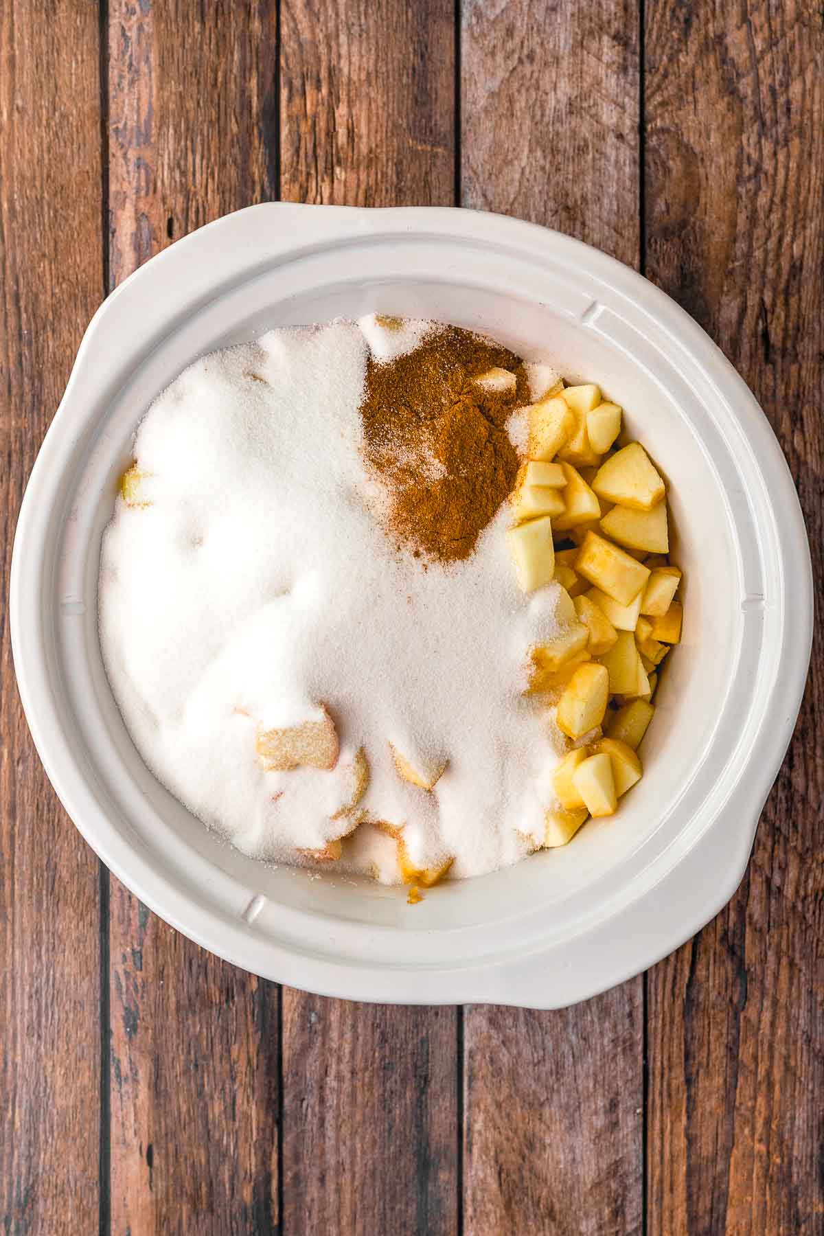 Slow Cooker Apple Butter ingredients in a slow cooker