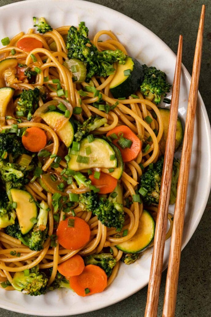 Stir Fry Garlic Noodles on a plate