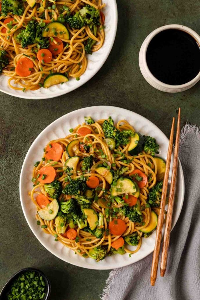 Stir Fry Garlic Noodles on a plate