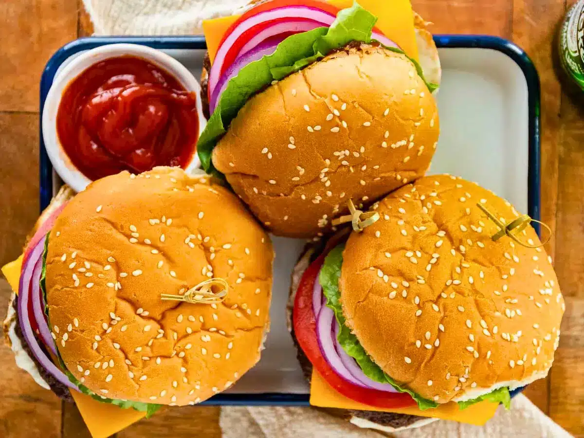 Burgers on a tray