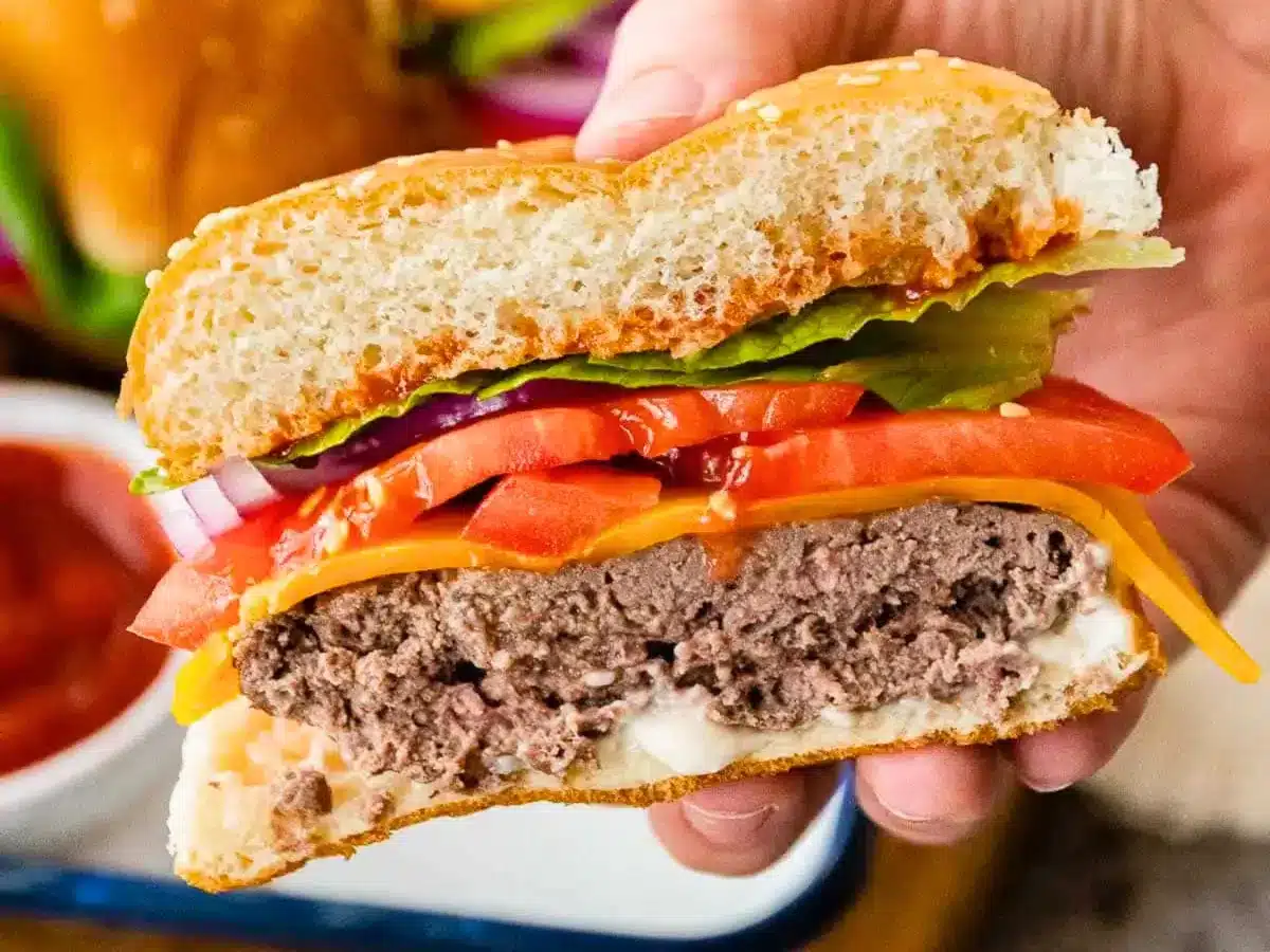Cheeseburger cut in half