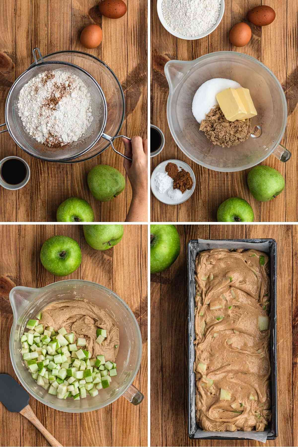 Apple Bread Collage of batter preparation steps