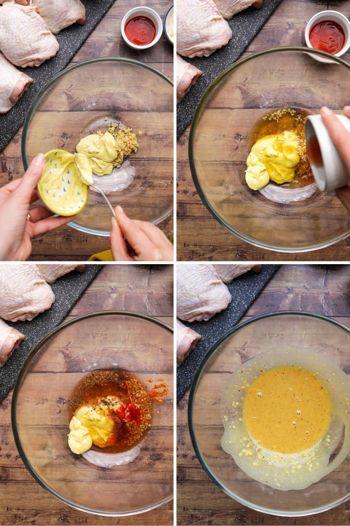 Baked Sweet and Spicy Honey Chicken marinade preparation collage